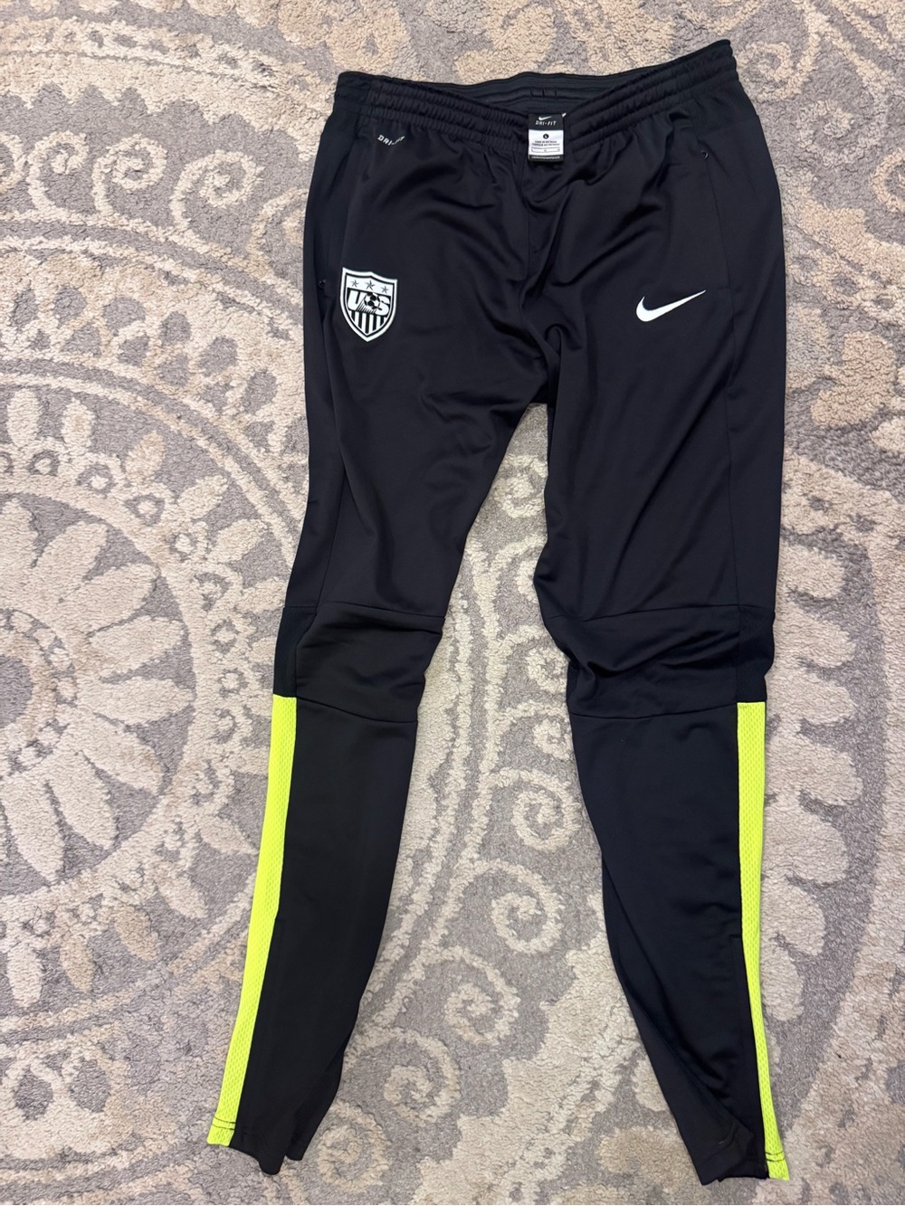 Nike Black Jogger Sweatpants with Neon Yellow Side Stripes